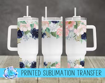 40 oz Blue , Pink and White Flowers - Sublimation Print (This Is Not A Digital File)