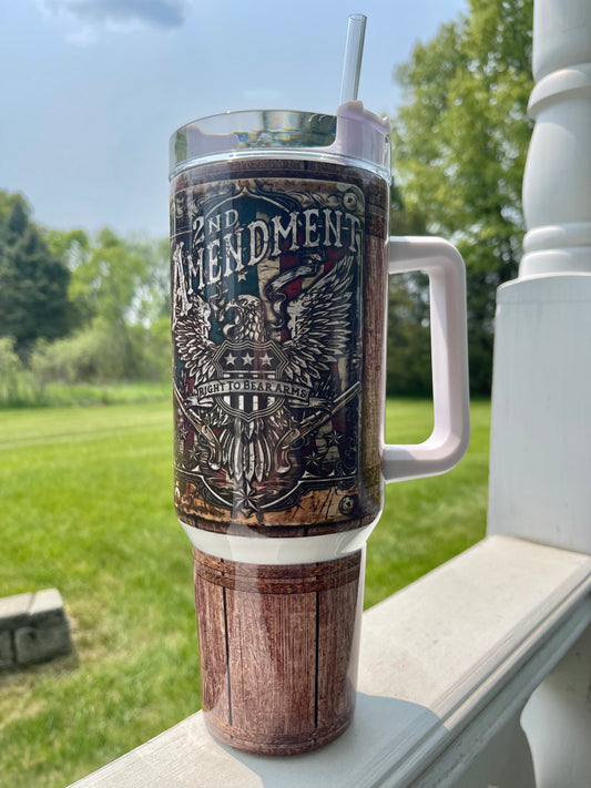 40oz Tumble 2nd - Amendment with American Flag -  His/Her Birthday Gift, Add custom name for free! Great Gift!