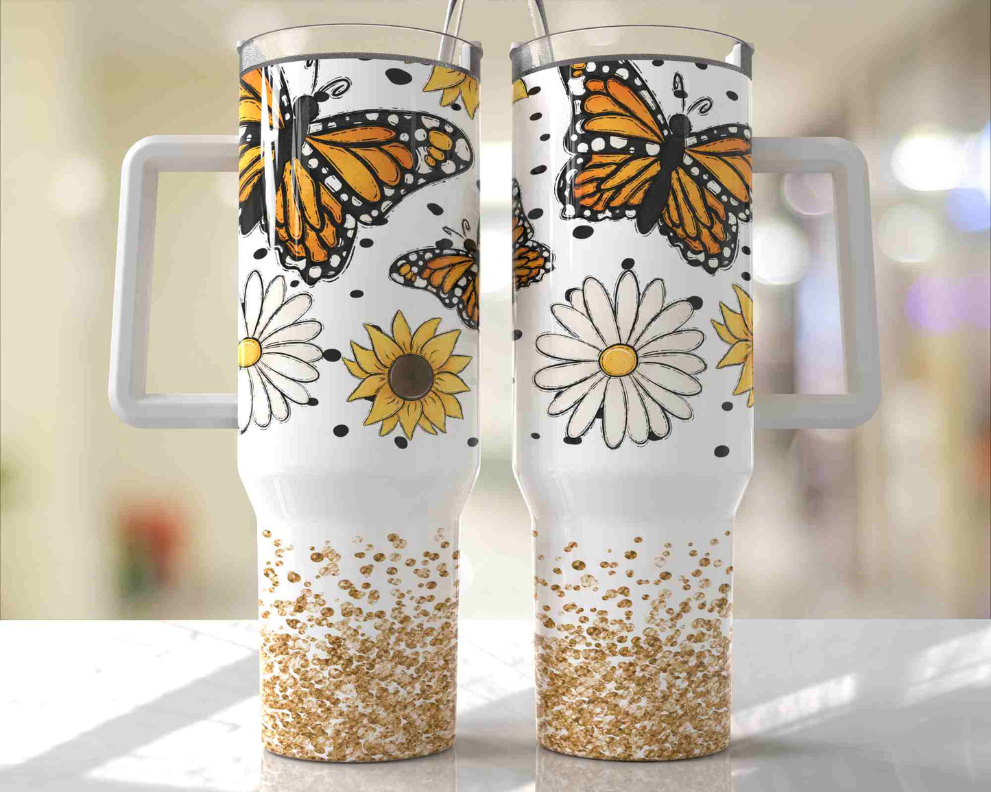 40 oz Yellow Butterflies Tumbler