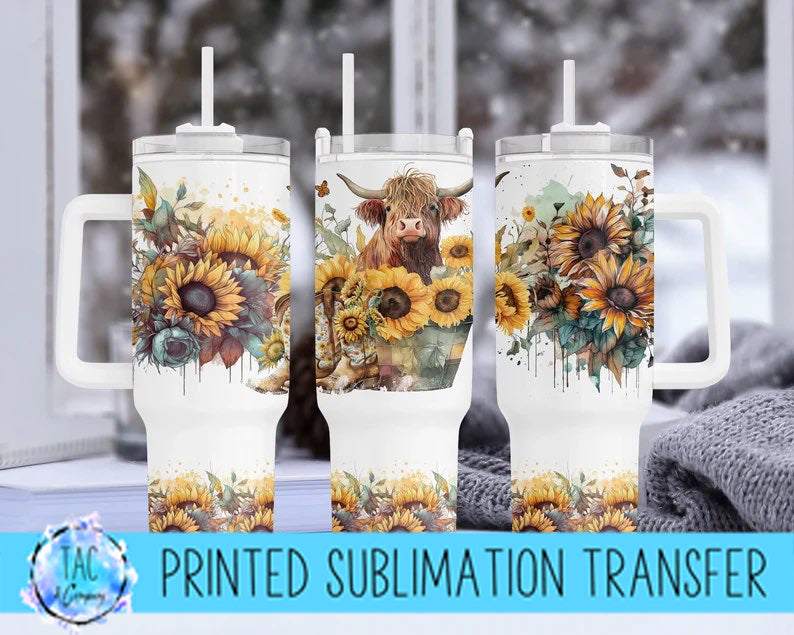 40 oz - Sunflowers and Cow Flowers Sublimation Print (This Is Not A Digital File)