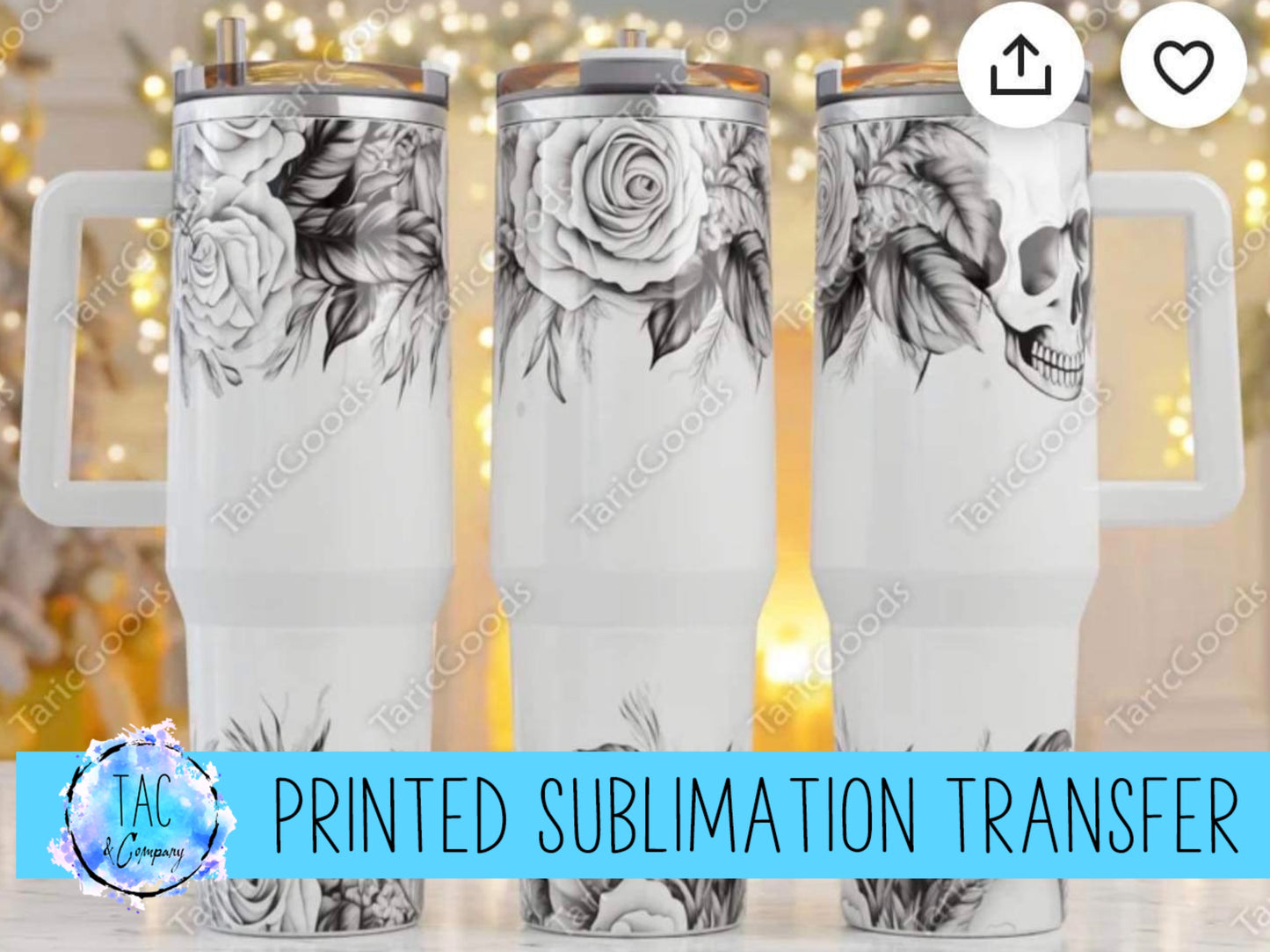 40 oz Black and White Flowers - Sublimation Print (This Is Not A Digital File)