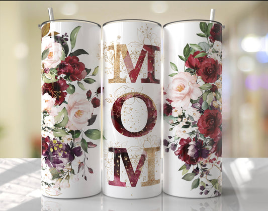 Mom Maroon and Pink Flowers Tumbler Gift for her, Travel Tumbler