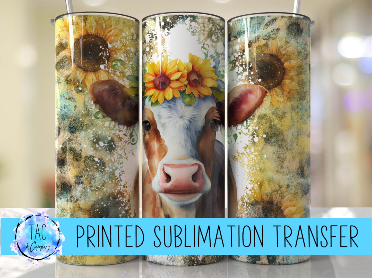 Sunflowers Cow - Sublimation Print (This Is Not A Digital File)