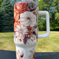 40oz - Right handed Mom Orange/Brown /White flowers - His/Her Birthday Gift, Add custom name for free! Great Gift!