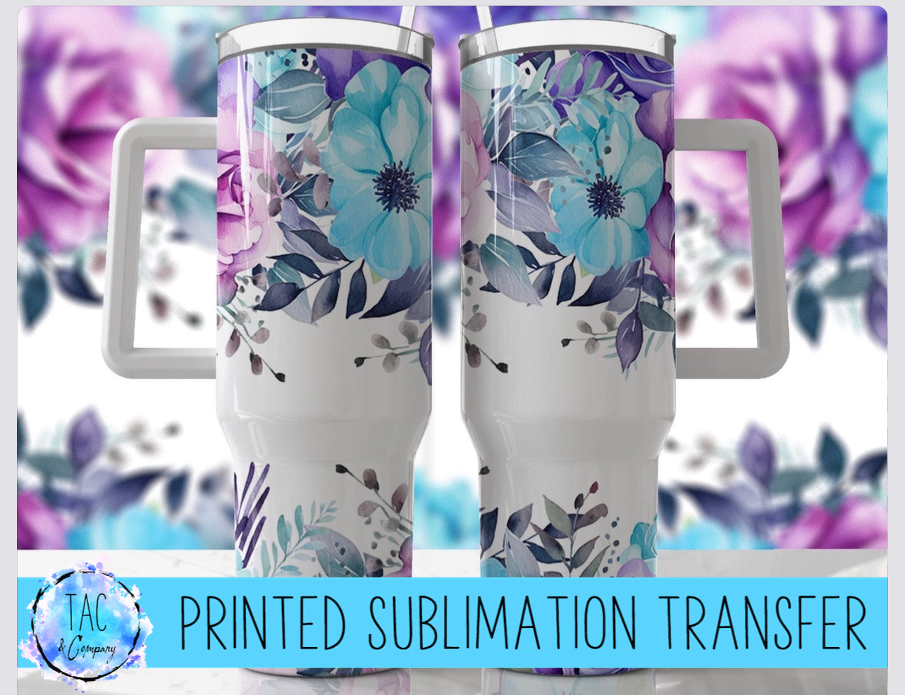 40 oz Light Blue Flowers - Sublimation Print (This Is Not A Digital File)