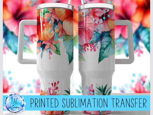 40 oz Water Olof Pink and BlueFlowers - Sublimation Print (This Is Not A Digital File)