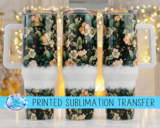 40 oz Flowers Green and Pink Sublimation Print (This Is Not A Digital File)