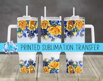 40 oz - Yellow and Blue Flowers Sublimation Print (This Is Not A Digital File)