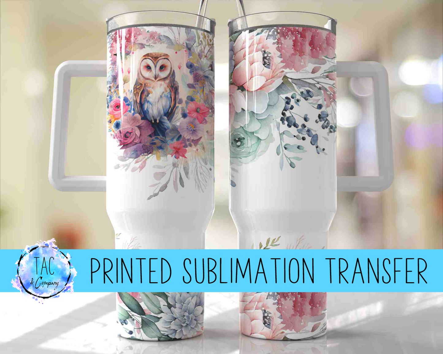 40 oz Owl Pastel Flowers - Sublimation Print (This Is Not A Digital File)