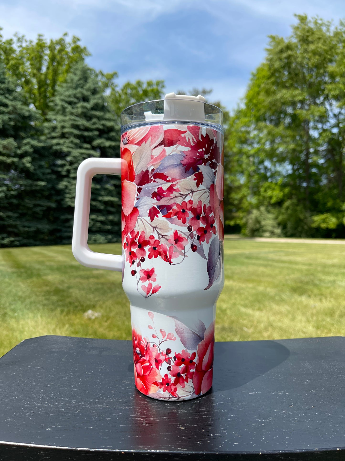 40oz Tumbler-Tropical reds Flowers -  His/Her Birthday Gift, Add custom name for free! Great Gift!