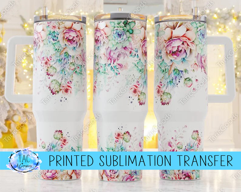 40 oz - Dripping Pastel Flowers Sublimation Print (This Is Not A Digital File)