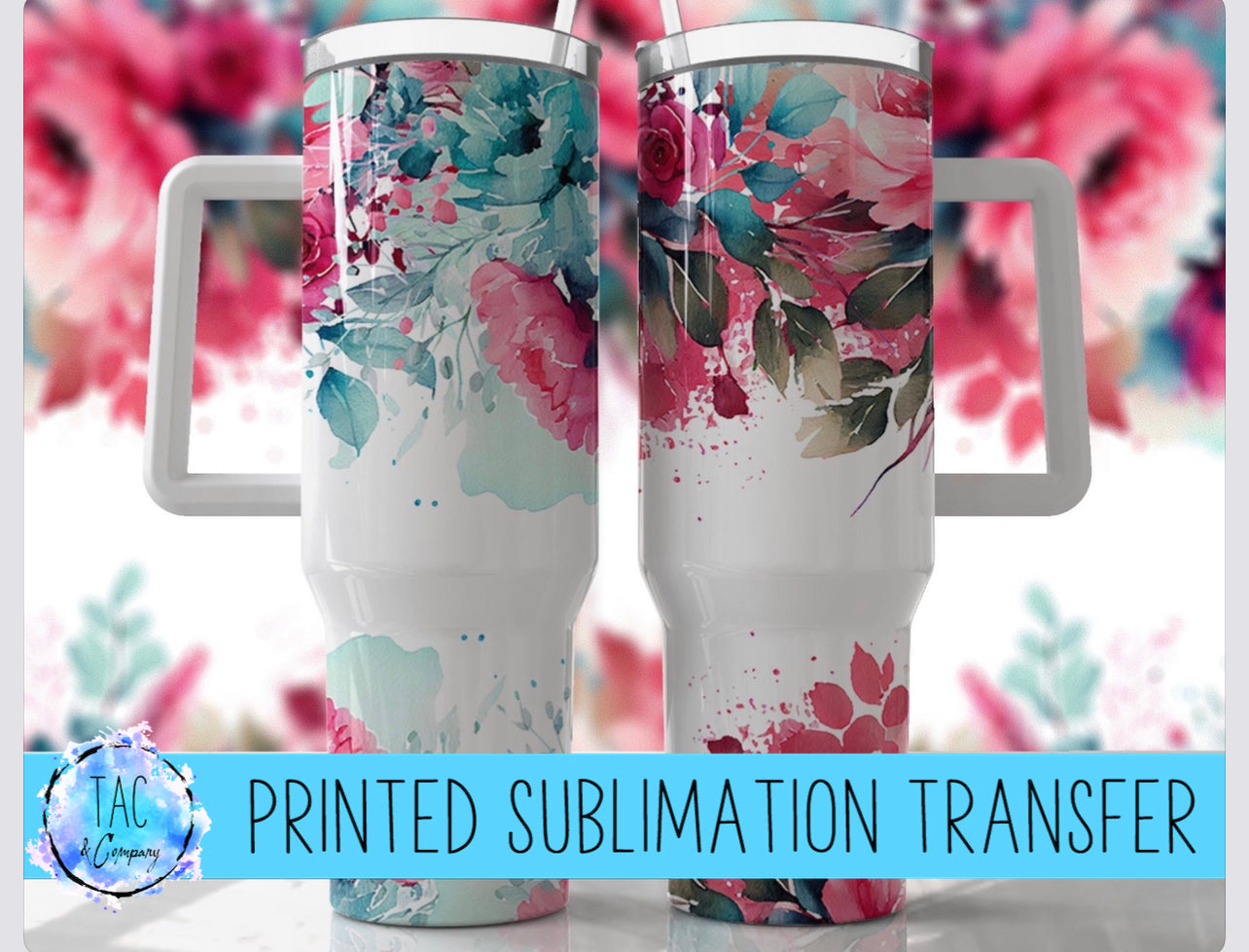 40oz Hot Pink Flowers - Sublimation Print (This Is Not A Digital File)