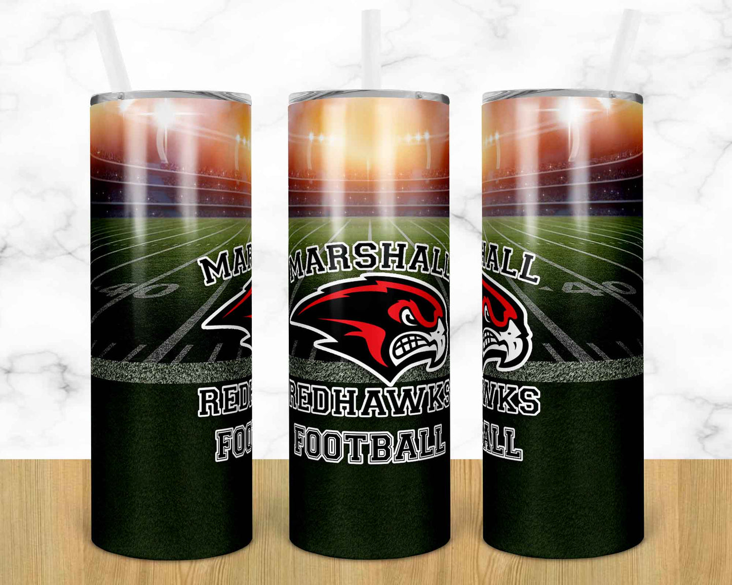Marshall Football -  20oz or 30oz Skinny Tumblers w/ Lid and Metal Straw