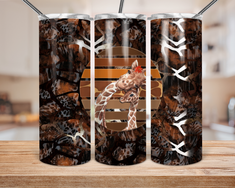 Giraffe Animal - 20 or 30oz Skinny Tumblers w/ Lid and Metal Straw