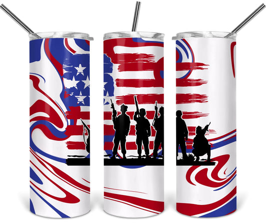 American Soldiers - 20 oz or 30oz Skinny Tumblers w/ Lid and Metal Straw