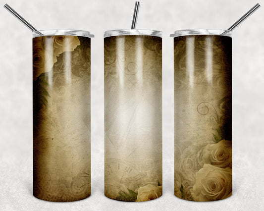 Antique White Roses - 20 oz or 30oz Skinny Tumblers w/ Lid and Metal Straw