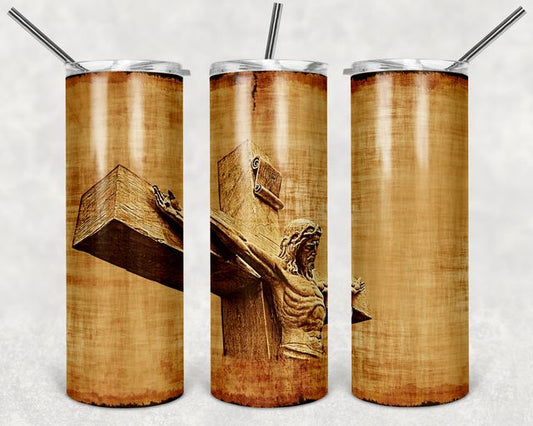 Jesus on Cross - 20oz or 30oz Skinny Tumblers w/ Lid and Metal Straw