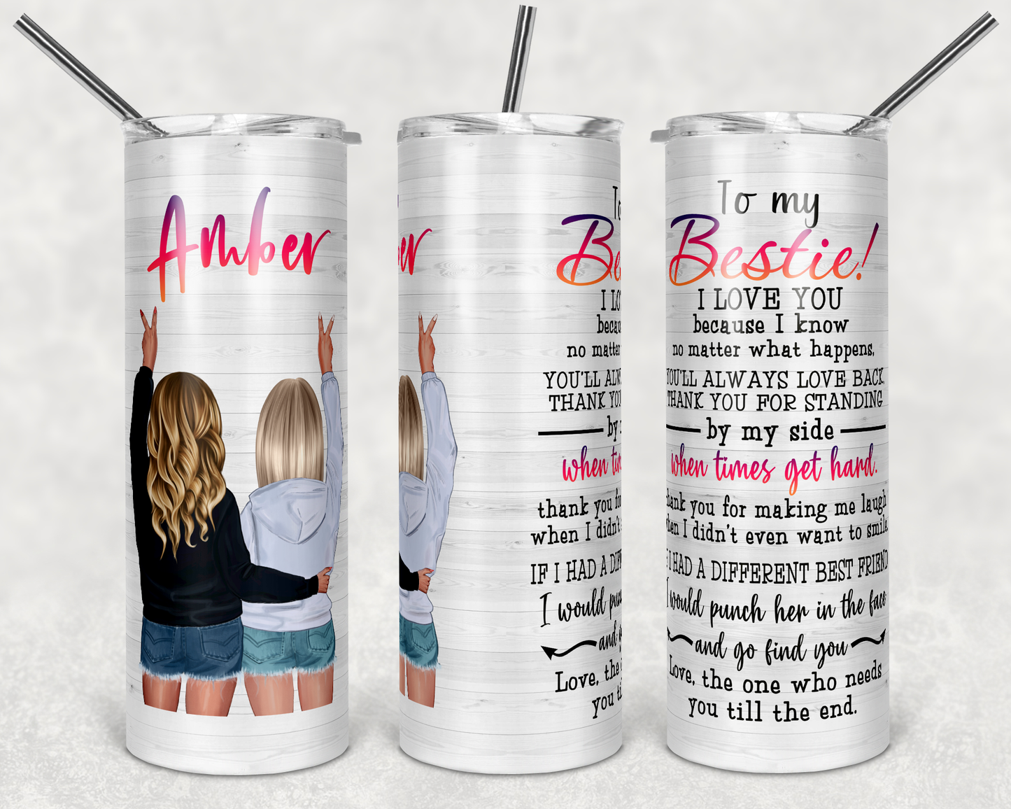 Amber Bestie - 20oz or 30oz Skinny Tumblers w/ Lid and Metal Straw