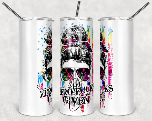 White Zero Fucks Given Glitter Adult- 20 oz or 30oz Skinny Tumblers w/ Lid and Metal Straw