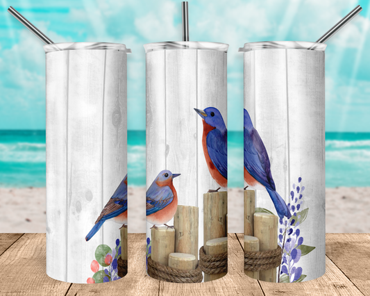 Blue Birds - 20oz or 30oz Skinny Tumblers w/ Lid and Metal Straw