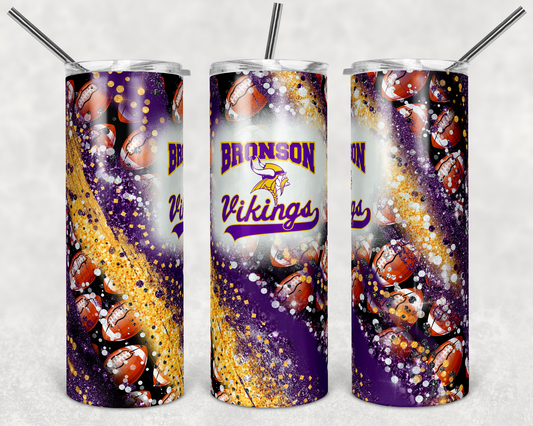 Bronson Vikings School Football- 20 oz or 30oz Skinny Tumblers w/ Lid and Metal Straw