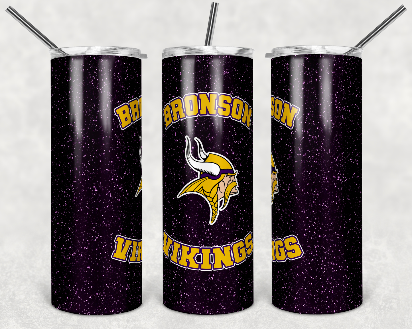 Bronson Purple Glitter Viking School- 20 oz or 30oz Skinny Tumblers w/ Lid and Metal Straw