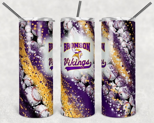 Bronson Vikings School Baseball- 20 oz or 30oz Skinny Tumblers w/ Lid and Metal Straw