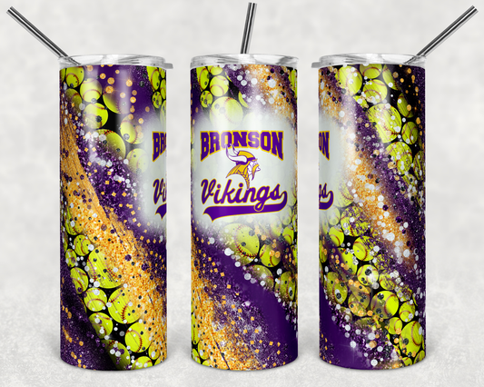 Bronson Vikings School Softball- 20 oz or 30oz Skinny Tumblers w/ Lid and Metal Straw