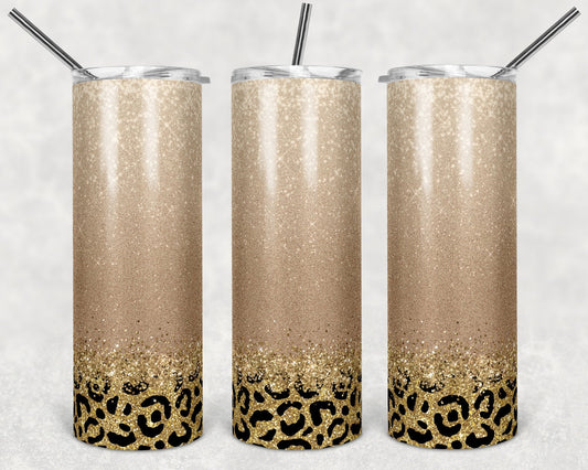 Champagne Gold Leopard - 20oz or 30oz Skinny Tumblers w/ Lid and Metal Straw