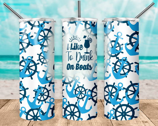 Drink On Boats- 20oz or 30oz Skinny Tumblers w/ Lid and Metal Straw