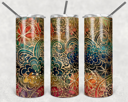 Wood Flowers - 20oz or 30oz Skinny Tumblers w/ Lid and Metal Straw