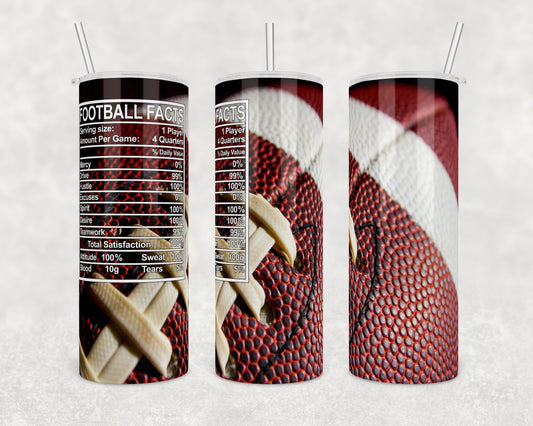 Football Facts-  20oz or 30oz Skinny Tumblers w/ Lid and Metal Straw