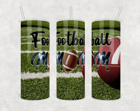 Football Mom -  20oz or 30oz Skinny Tumblers w/ Lid and Metal Straw