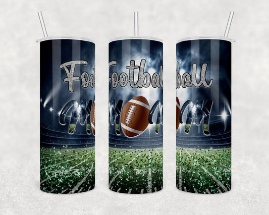 Glitter Football Mom -  20oz or 30oz Skinny Tumblers w/ Lid and Metal Straw