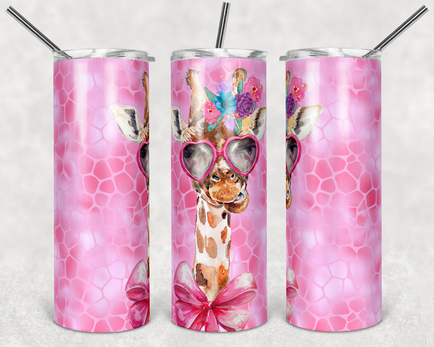 Giraffe Animal - 20 or 30oz Skinny Tumblers w/ Lid and Metal Straw