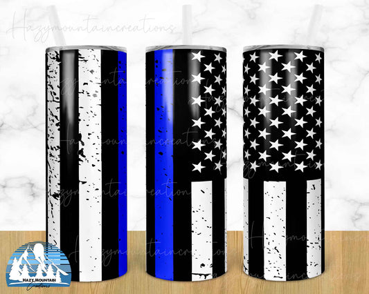 Thin Blue Line  - 20oz or 30oz Skinny Tumblers w/ Lid and Metal Straw