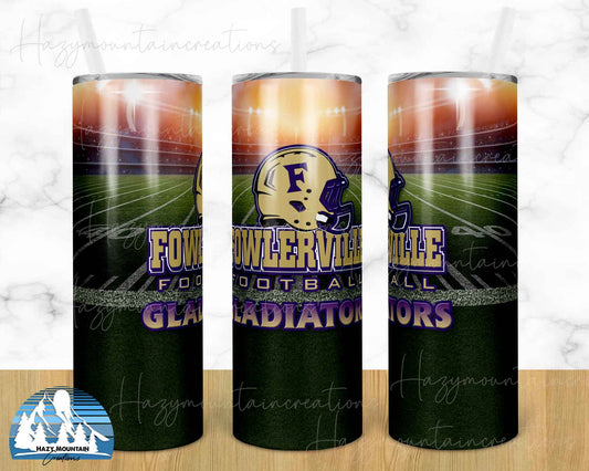 Fowlerville Football  - 20oz or 30oz Skinny Tumblers w/ Lid and Metal Straw