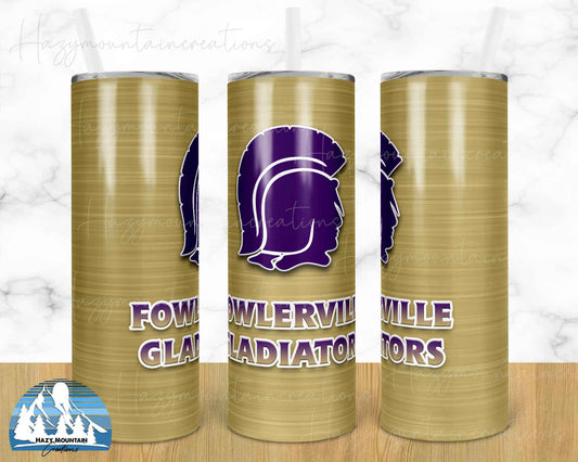 Fowlerville Gladiators - 20oz or 30oz Skinny Tumblers w/ Lid and Metal Straw