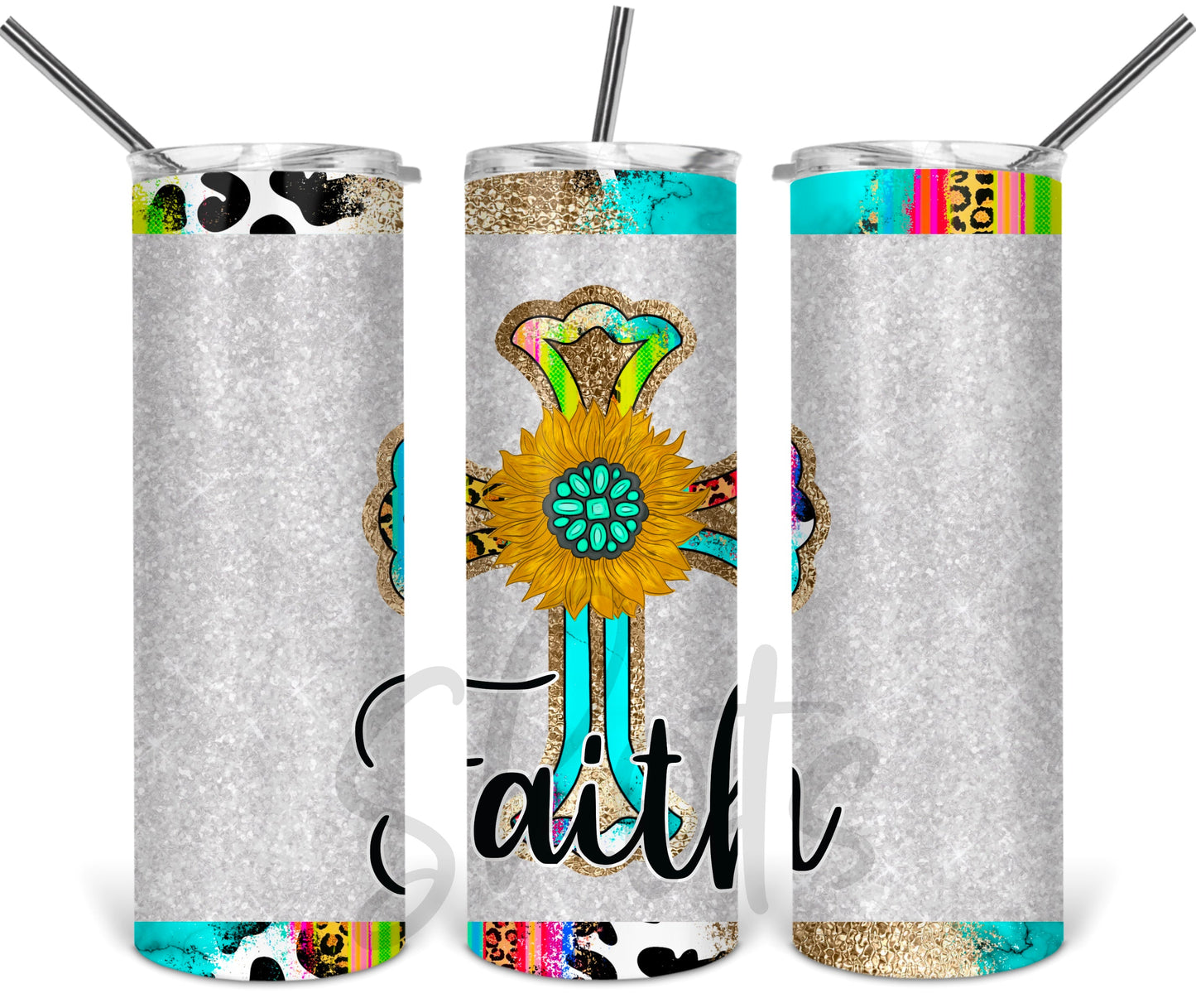 Faith Cross - 20 oz or 30oz Skinny Tumblers w/ Lid and Metal Straw