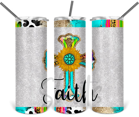 Faith Cross - 20 oz or 30oz Skinny Tumblers w/ Lid and Metal Straw