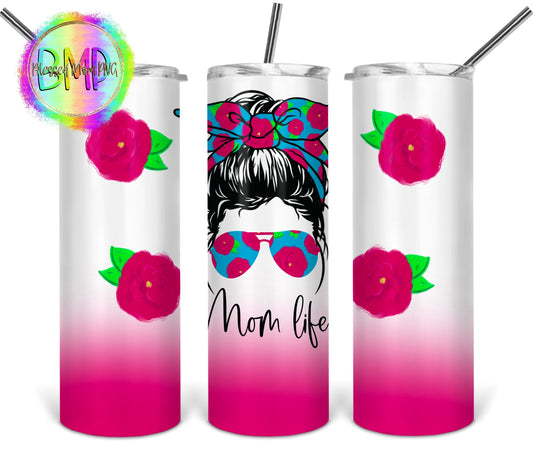 Mom Life Pink Flowers - 20 oz or 30oz Skinny Tumblers w/ Lid and Metal Straw