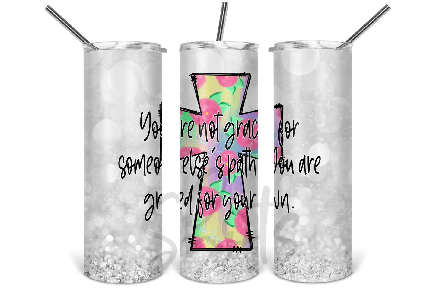Grace - 20 oz or 30oz Skinny Tumblers w/ Lid and Metal Straw