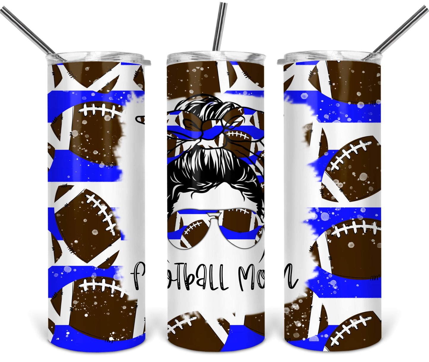 Messy Bun Football Mom School  - 20 oz or 30oz Skinny Tumblers w/ Lid and Metal Straw