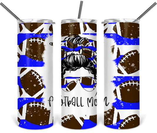 Messy Bun Football Mom School  - 20 oz or 30oz Skinny Tumblers w/ Lid and Metal Straw