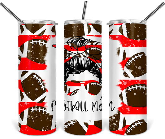 Messy Bun Football Mom School  - 20 oz or 30oz Skinny Tumblers w/ Lid and Metal Straw