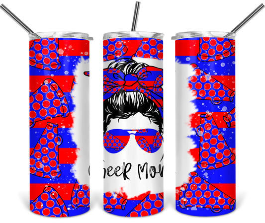 Messy Bun Cheer Mom School  - 20 oz or 30oz Skinny Tumblers w/ Lid and Metal Straw