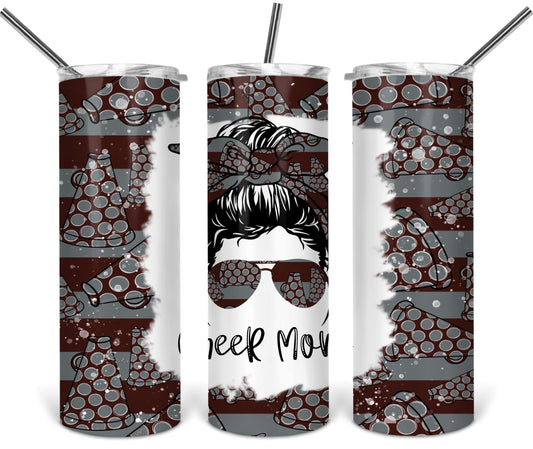 Messy Bun Cheer Mom School  - 20 oz or 30oz Skinny Tumblers w/ Lid and Metal Straw
