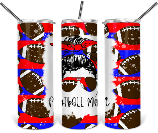 Messy Bun Football Mom School  - 20 oz or 30oz Skinny Tumblers w/ Lid and Metal Straw