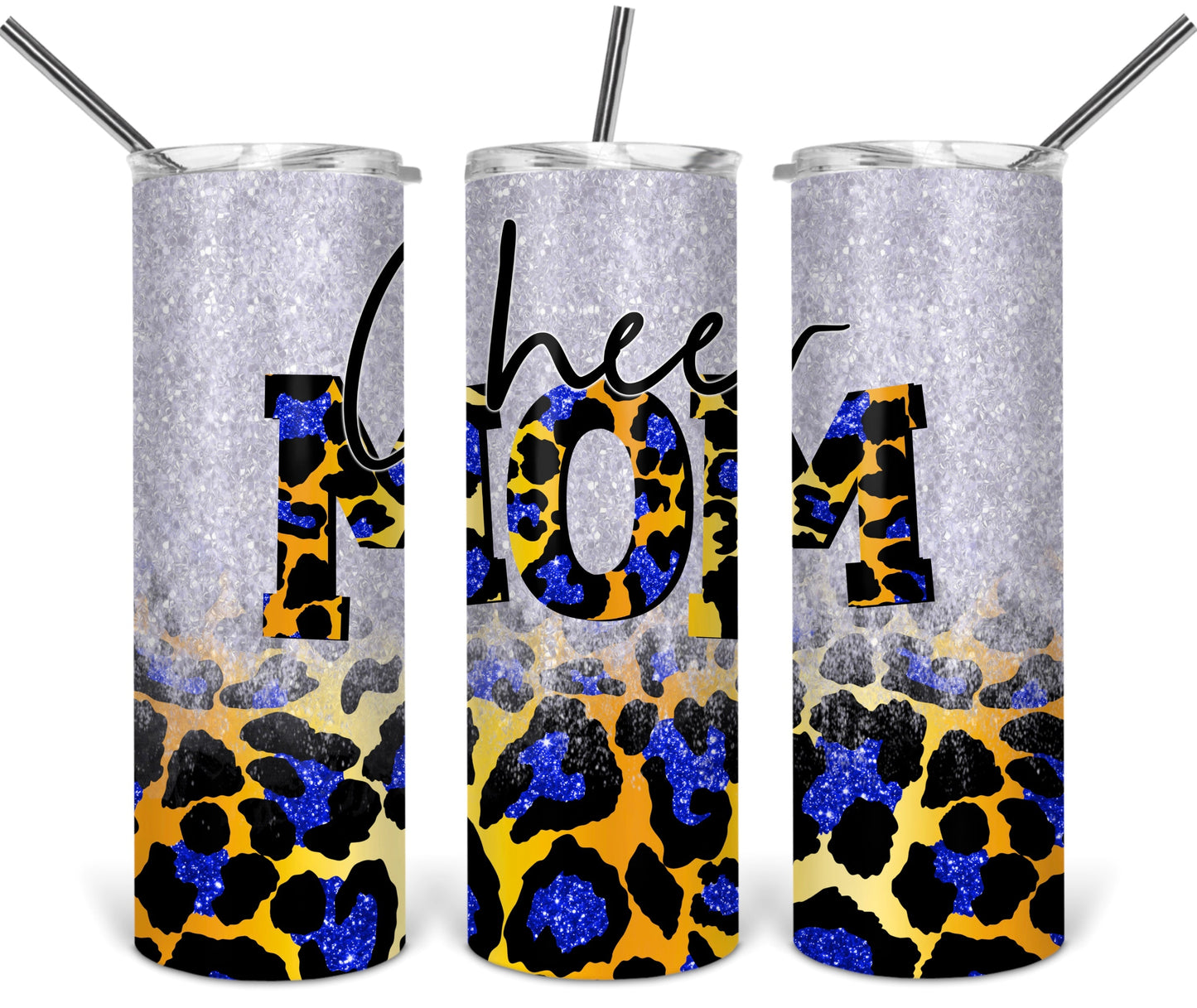 Cheer Mom Leopard Glitter School  - 20 oz or 30oz Skinny Tumblers w/ Lid and Metal Straw
