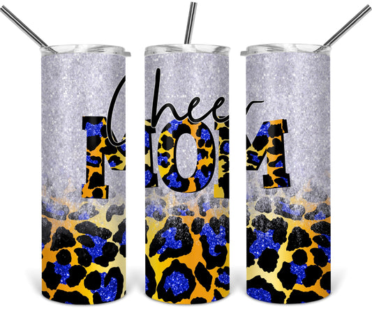 Cheer Mom Leopard Glitter School  - 20 oz or 30oz Skinny Tumblers w/ Lid and Metal Straw